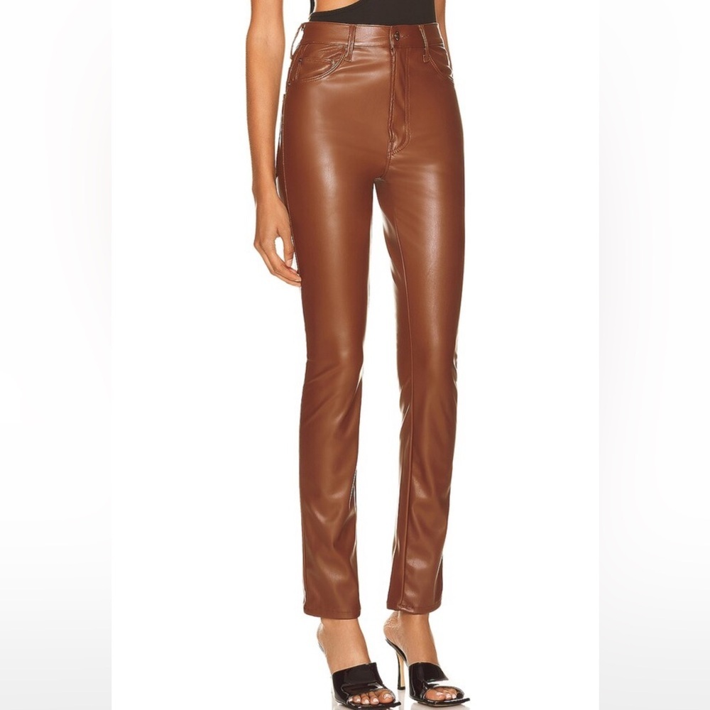 MOTHER Rail Skimp Coated Pants NWT 28 High Rise Leather Look Slim Straight - Picture 2 of 16